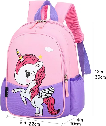Vista 2 de Mochila de viaje preescolar de 11 pulgadas para niños pequeños (unicornio rosa y morado)