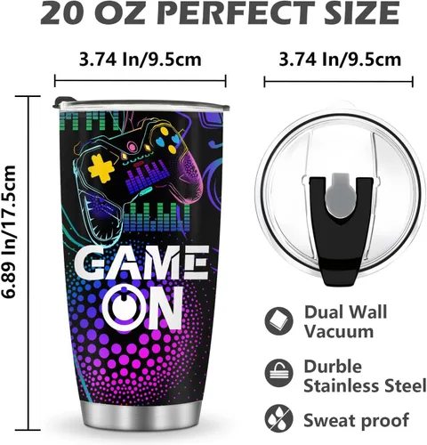 Vista 5 de Jekeno Taza de Jugador para Chicos - Taza de Juego de 20oz de Acero Inoxidable para Niños, Adolescentes, Hombres, Hijo, Papá, Novio, Esposo, Padre