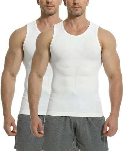 Vista 9 de Camiseta de compresión para hombre, chaleco sin costuras de 2 Pack negro