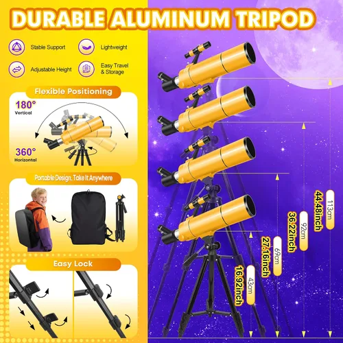 Vista 5 de MEEZAA Telescopio para adultos y niños, apertura de 80 mm, telescopio refractor portátil de 500 mm para principiantes de astronomía, telescopios