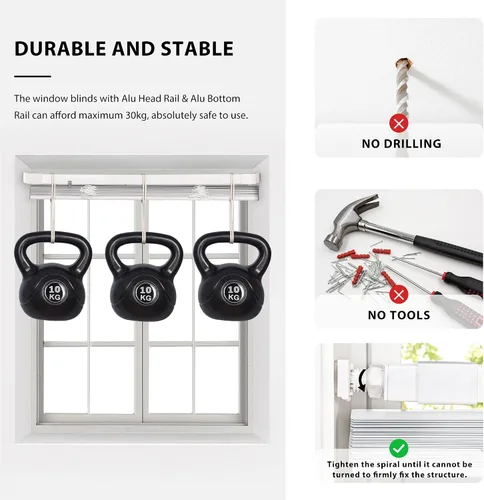 Vista 17 de LazBlinds Mini persianas de aluminio de 1" sin herramientas, sin necesidad de taladro, persianas sin cables para ventanas, persianas horizontales