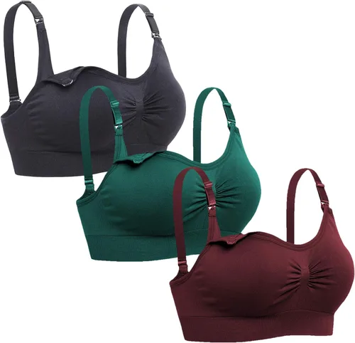 Vista 6 de Brasier de lactancia sin costuras para mujer - Bralette de maternidad para dormir y amamantar. Paquete de 3 3negro2beige
