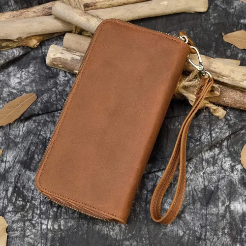 Vista 7 de LUUFAN Billetera larga de cuero genuino para hombre, cartera plegable grabada
