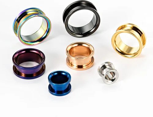 Vista 2 de PUNKYOUTH Juego de 14 tapones de túneles de acero inoxidable con tornillo de ajuste de tornillo expansor de piercing corporal juego de joyas