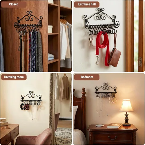 Vista 4 de Estante Montado en la pared diseño de espirales de metal negros de almacenamiento de cosméticos c/20 Collares para colgar – MyGift
