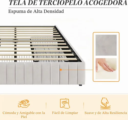 Vista 4 de Yaheetech Bastidor de cama completo con plataforma tapizada con 3 cajones de almacenamiento, gran espacio de almacenamiento/Listones de madera