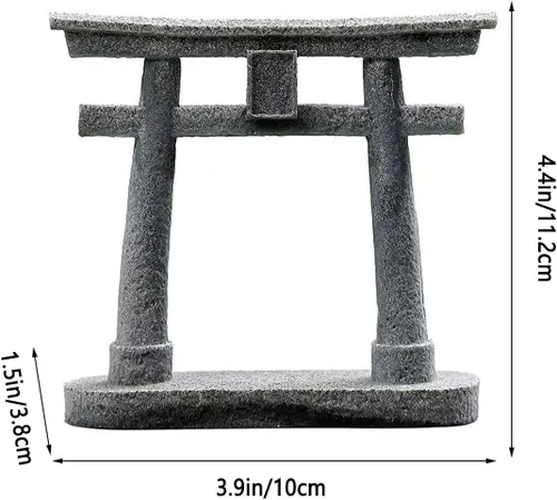 Vista 6 de livelyfish Estatua japonesa de la puerta sintoísta Torii, decoración asiática, figuras de pagoda de piedra arenisca para decoración de acuarios, L