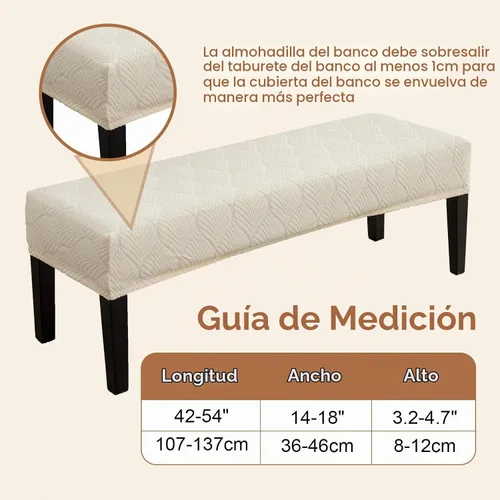 Vista 6 de Genina Fundas impermeables para banco de comedor, protector de asiento de banco de jacquard elástico, funda de banco rectangular para dormitorios