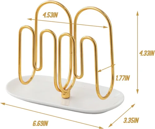 Vista 5 de Servilletero vertical de oro rosa con base de cerámica, moderno soporte desechable para toallas de mano para baño, pequeños servilleteros de cóctel