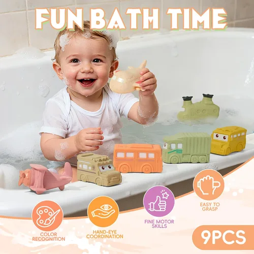 Vista 4 de Juguetes de baño para bebés, paquete de 9 unidades, juguetes de baño flotantes, sin moho, para bebés de 6 a 12 años y niños de 1 a 3 años, juguetes