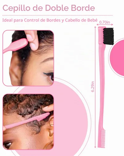 Vista 6 de Cepillo para alisar el cabello hacia atrás, cepillo de borde, set de peines y accesorios para el cabello 3 piezas, peine de cola de ratón