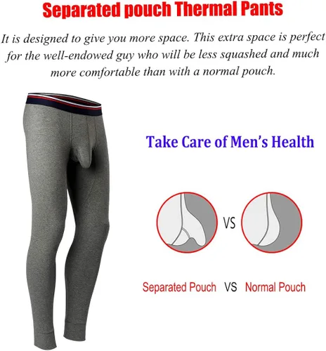 Vista 6 de Ouruikia Pantalones de ropa interior térmica para hombre, pantalones térmicos largos con bolsa separada