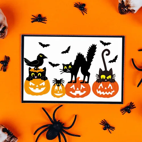 Vista 2 de GLOBLELAND Troqueles de corte de calabaza y gato de Halloween para álbumes de recortes, cuervo, araña, murciélago, troquelado, plantillas