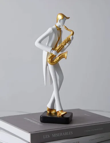 Vista 2 de HAUCOZE - Estatua de saxofón para decoración musical, estatua de músico, 10 pulgadas Modern Arts, Home Gift for Studio Living Room Office, for