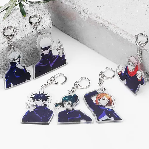 Vista 3 de Juego de 6 llaveros Jujutsu Kaisen Anime Regalos Gojo Satoru Itadori Yji Acrílico Llavero para Fans