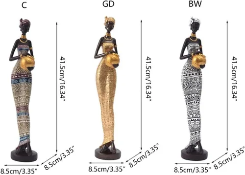 Vista 8 de Buwakul Paquete de 3 esculturas de mujer africana de resina de 17 pulgadas de alto, estatua tribal para decoración del hogar, arte coleccionable