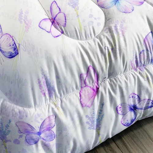Vista 4 de Juego de edredón de mariposa tamaño individual para niñas, niños y adultos, juego de ropa de cama con patrón de flores de lavanda, juego de cama
