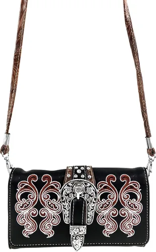 Vista 3 de Justin West Western - Correa larga con hebilla de bordado floral
