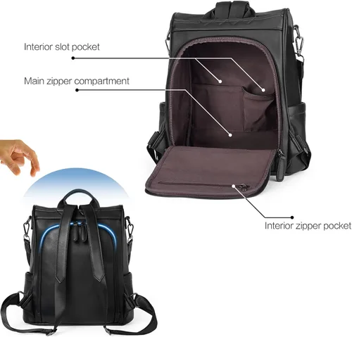 Vista 4 de CLUCI - Mochila de piel convertible para mujer bolsa de libros grande mochila antirrobo