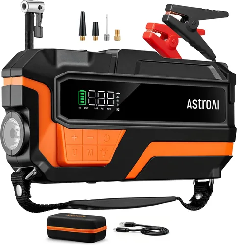 Vista 12 de AstroAI - Arrancador portátil S8 con compresor de aire, pico de 1500 A (gasolina hasta 6.0 L y diésel 3.0 L), inflador de 150 PSI con apagado