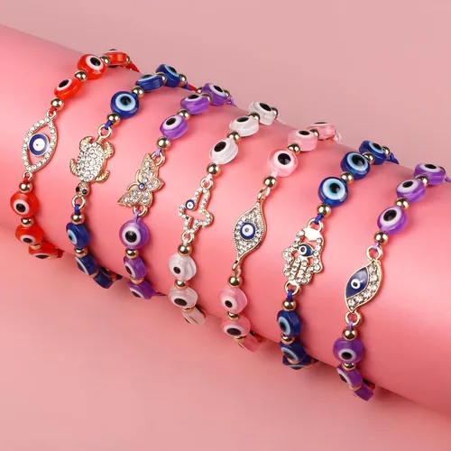 Vista 3 de Tacobear 12Pcs Evil Eye Bracelets Women Teen Girl Jewelry Gift Bulk Adjustable String Crystal Alloy Butterfly Heart Tortoise Handmade Braided