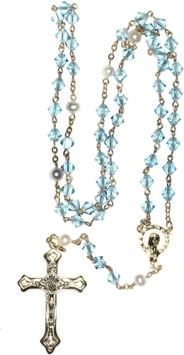 Vista 2 de Rosario de oración católica de cristal austriaco y piedras preciosas - Incluye bolsa de rosario, cómo rezar el rosario, significado de la piedra