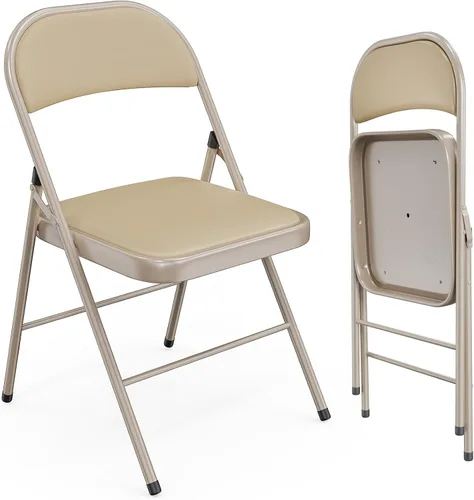 Vista 13 de VINGLI 1 paquete de sillas plegables con asientos acolchados, estructura metálica con asiento y respaldo de cuero sintético, capacidad de 350 Negro