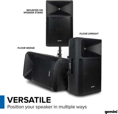 Vista 4 de Gemini - Altavoz PA alimentado de 15 pulgadas, altavoz PA Bluetooth de 2200 W con mezclador, entradas XLR, altavoces DJ activos para fiestas