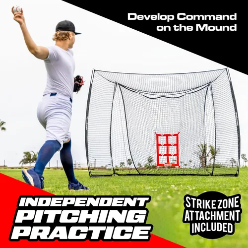 Vista 4 de GoSports Red de práctica portátil con respaldo para béisbol y softbol - Red de 10 x 8 pies para bateo y lanzamiento para patio trasero