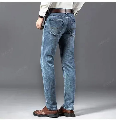 Vista 7 de JANTTAWEAR Vaqueros rectos regulares para hombre, jeans elásticos rasgados