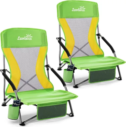 Vista 8 de Lamberia Silla de playa plegable para adultos, paquete de 2, sillas de playa bajas portátiles con capacidad de 300 libras, silla de camping ligera