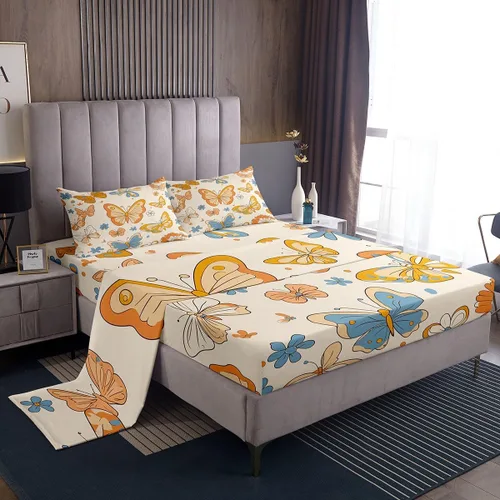 Vista 19 de Erosebridal Groovy - Juego de sábanas para decoración de fiesta para niñas y mujeres, diseño de signo de paz, tamaño individual, sábanas de mariposa