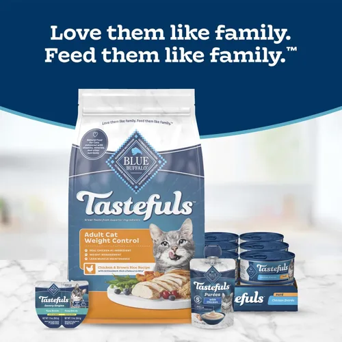 Vista 9 de Blue Buffalo Tastefuls Receta de pollo y arroz integral para gatos adultos, control de peso, pollo real primero, comida natural para gatos