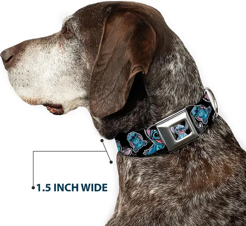 Vista 7 de Buckle-Down Collar de perro con hebilla de cinturón de seguridad, posturas de puntada/hibisco boceto negro/gris/azul, 1 pulgada de ancho, se adapta