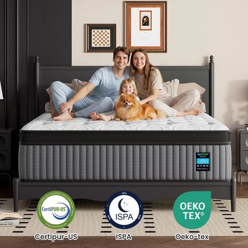 Vista 6 de BedStory Colchón híbrido de firmeza media de 14 pulgadas, colchón híbrido para sueño profundo alivio del dolor de 7 zonas, cama extra firme en una