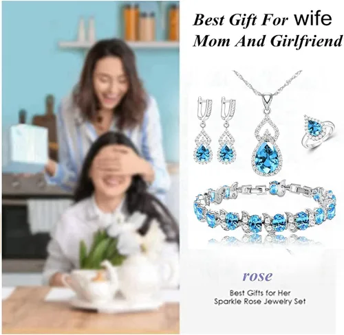 Vista 2 de LMXXVJ Juego de joyas para mujer, collar chapado en platino, anillo abierto, aretes, pulsera, para cumpleaños, aniversario, día de la madre, regalos