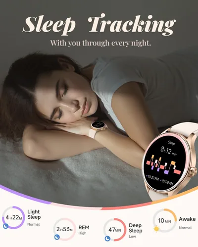 Vista 4 de TOOBUR Reloj inteligente para mujer, reloj inteligente HD de 1.575 pulgadas, compatible con Android e iOS, responder/hacer llamadas, reloj de Beige