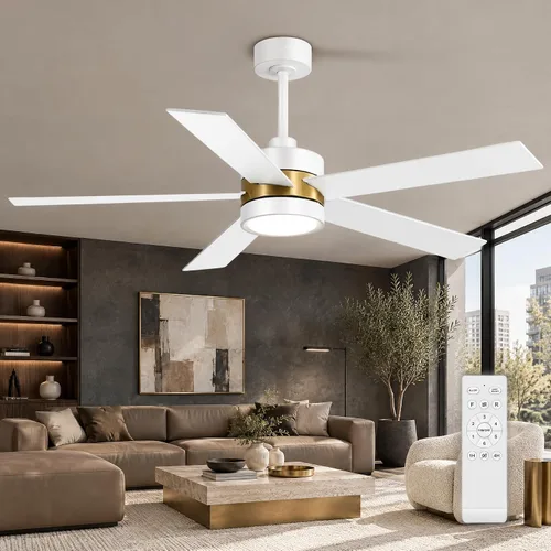 Vista 9 de Ventiladores de techo con luces y control remoto, ventilador de techo industrial de 52 pulgadas con motor de CC reversible, 6 velocidades, luz de 3