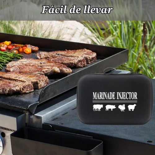 Vista 7 de Inyector de carne de acero inoxidable con 4 agujas de inyector de adobo profesional para parrilla, ahumador, barbacoa, manual de usuario, libro