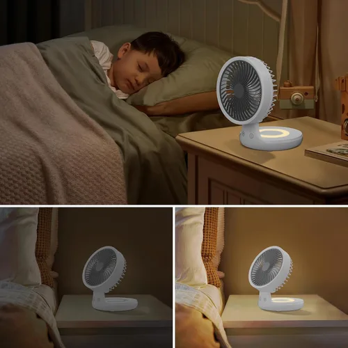 Vista 11 de Magshion Ventilador de escritorio plegable de 7.5 pulgadas con luz nocturna, ventilador pequeño oscilante de 120°, 4 velocidades, alimentado por USB