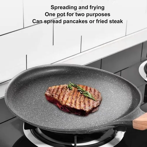 Vista 5 de Topyond Sartén para crepas, sartén antiadherente, sartén para tortilla con mango resistente al calor, aleación de aluminio con revestimiento