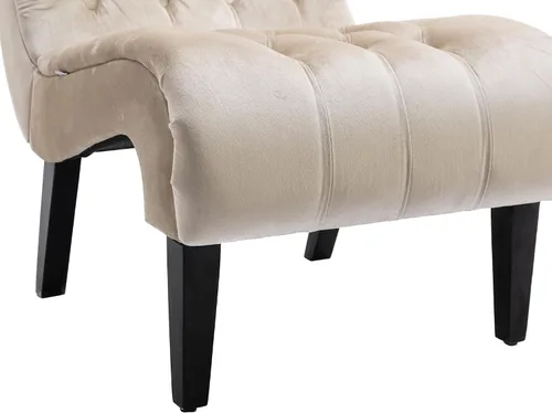 Vista 5 de Modern Velvet Armless Accent Living Room Chair,Upholstered Fabric Button Comfortable Leisure Chair with Wooden Legs for Bedroom,Office (Beige Velvet)