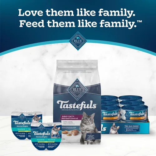 Vista 9 de Blue Buffalo Tastefuls Alimento seco natural para gatos adultos mayores de 7 años, control de bolas de pelo, receta de pollo y arroz integral, bolsa
