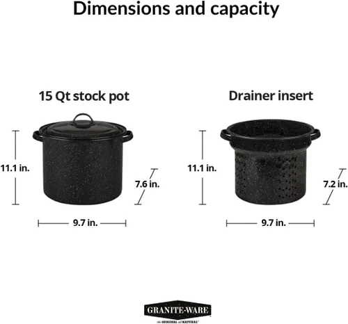Vista 7 de Granite Ware Juego de 3 ollas multiuso para pasta de 7.5 cuartos de galón, olla coladora con tapa. (negro moteado) mariscos, sopas, salsa, gran