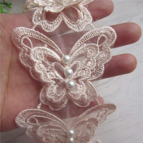 Vista 7 de Arco de mariposa soluble de 5 yardas de organza bordada de encaje para tejer, apliques de boda, cinta de retazos hechos a mano, suministros