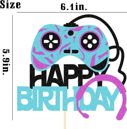Vista 2 de Videojuegos Subir de nivel Feliz Cumpleaños Cake Toppers Jugadores Fiesta de Cumpleaños Favores Suministros Para Videojuegos-01 0