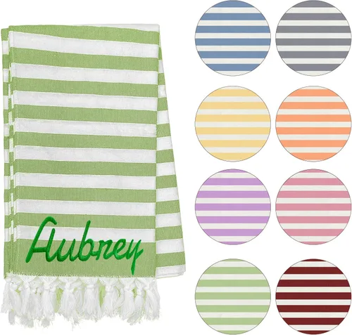 Vista 12 de Toalla de playa personalizada con borlas, toalla de playa turca personalizada de gran tamaño con nombre bordado para adultos y niños, piscina