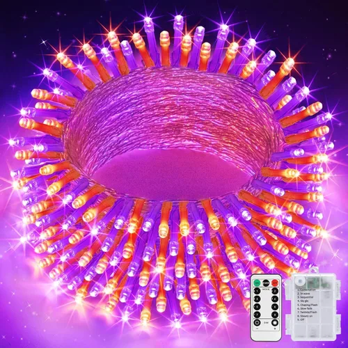 Vista 33 de JMEXSUSS Luces de Navidad multicolor que funcionan con pilas con 8 modos de control remoto, impermeables, 33 pies, 100 luces LED de Navidad