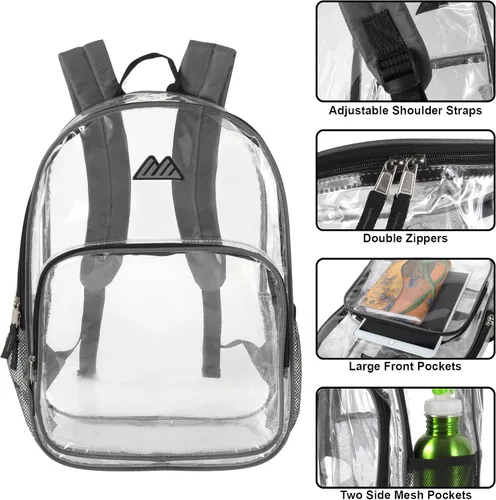 Vista 2 de Summit Ridge Mochila transparente impermeable con bolsillos, aprobada para estadios, resistente y transparente