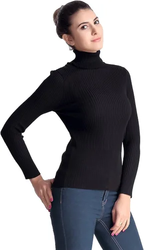 Vista 2 de PrettyGuide suéter acanalado mangas largas con cuello de tortuga para mujer
